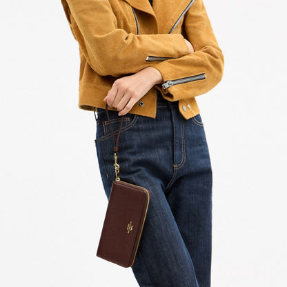 Coach Long Zip Around Wallet Gold/Maple