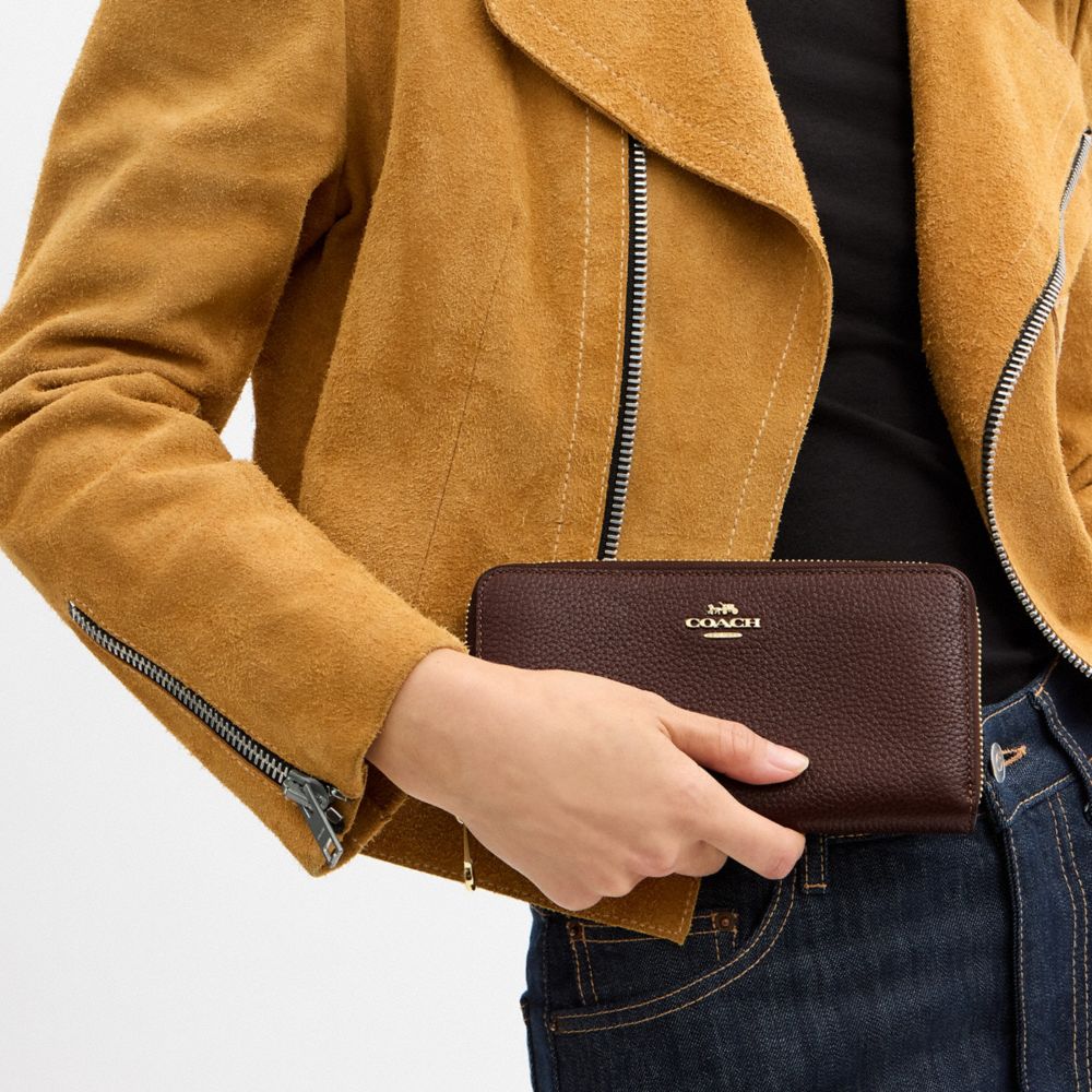 Coach Long Zip Around Wallet Gold/Maple