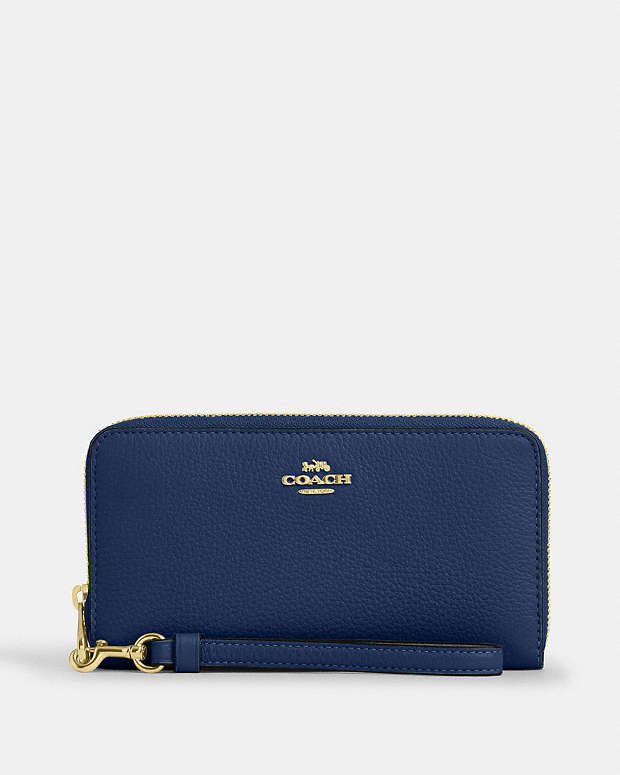 Long Zip Around Wallet Pebbled Leather-Gold-Deep Blue Pebbled Leather-Gold-Deep Blue