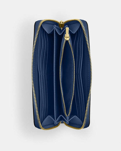 Long Zip Around Wallet Pebbled Leather-Gold-Deep Blue Pebbled Leather-Gold-Deep Blue
