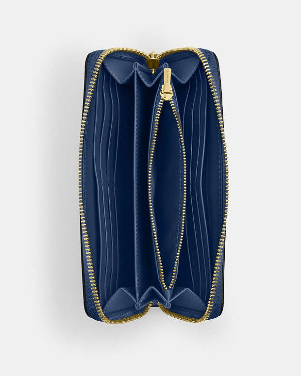 Long Zip Around Wallet Pebbled Leather-Gold-Deep Blue Pebbled Leather-Gold-Deep Blue