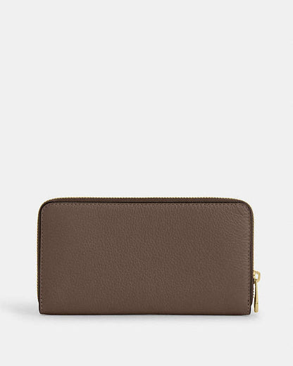 Long Zip Around Wallet Pebbled Leather-Gold-Dark Stone Pebbled Leather-Gold-Dark Stone