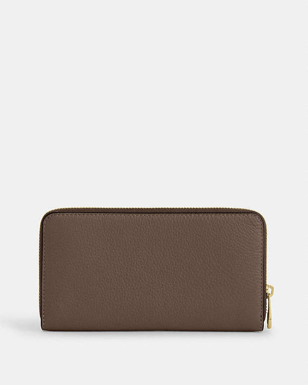 Long Zip Around Wallet Pebbled Leather-Gold-Dark Stone Pebbled Leather-Gold-Dark Stone