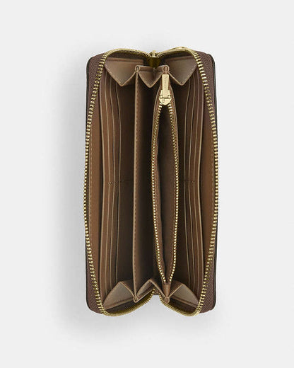 Long Zip Around Wallet Pebbled Leather-Gold-Dark Stone Pebbled Leather-Gold-Dark Stone