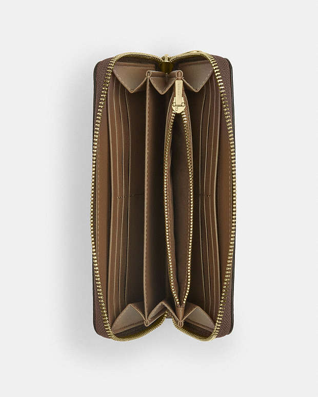 Long Zip Around Wallet Pebbled Leather-Gold-Dark Stone Pebbled Leather-Gold-Dark Stone
