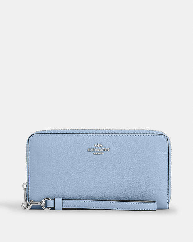 Long Zip Around Wallet Pebbled Leather-Sv-Bluebell Pebbled Leather-Sv-Bluebell