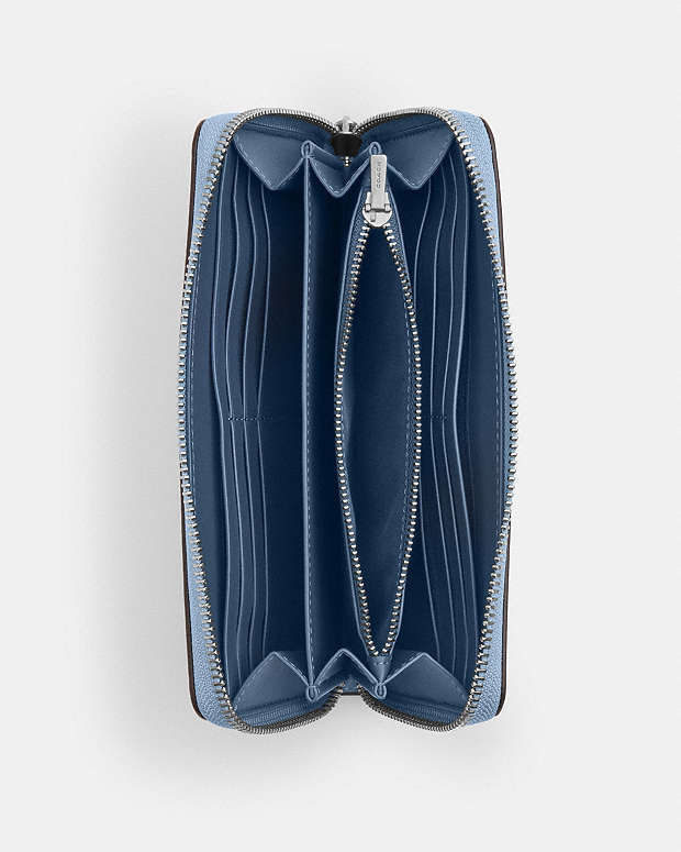 Long Zip Around Wallet Pebbled Leather-Sv-Bluebell Pebbled Leather-Sv-Bluebell