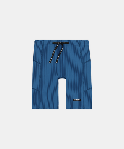 Bandit Mens Striped Cadence 7 Pocket Lined Half Tights Ink Blue Aegean