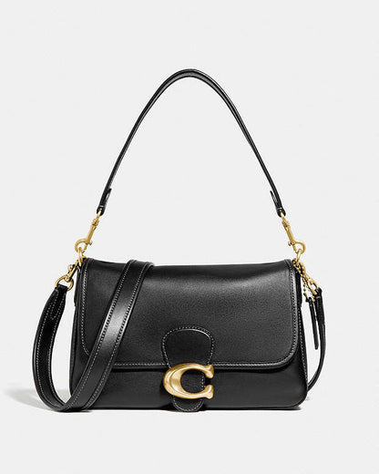 Soft Tabby Shoulder Bag Smooth Leather-Brass-Black Smooth Leather-Brass-Black