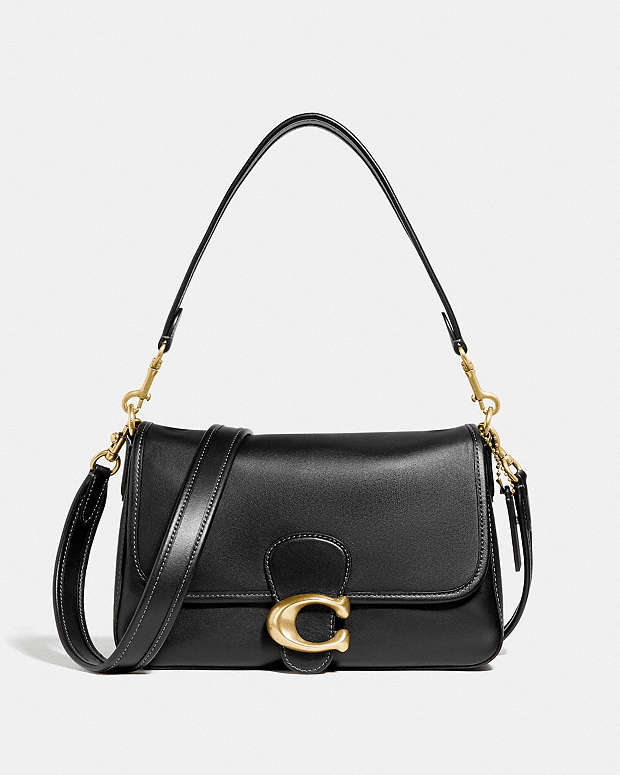 Soft Tabby Shoulder Bag Smooth Leather-Brass-Black Smooth Leather-Brass-Black