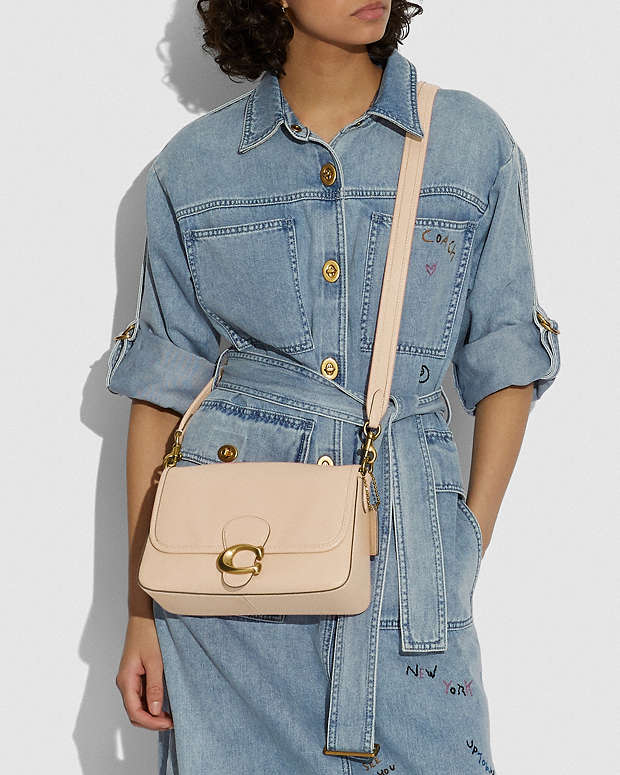 Soft Tabby Shoulder Bag Smooth Leather-Brass-Ivory Smooth Leather-Brass-Ivory