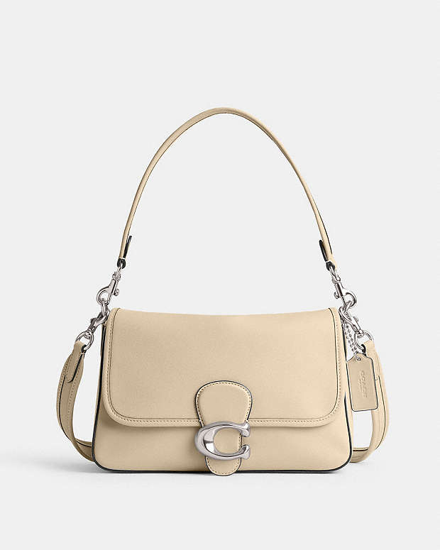 Soft Tabby Shoulder Bag Smooth Leather-Silver-Ivory Smooth Leather-Silver-Ivory