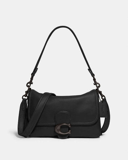 Soft Tabby Shoulder Bag Smooth Leather-Pewter-Black Smooth Leather-Pewter-Black