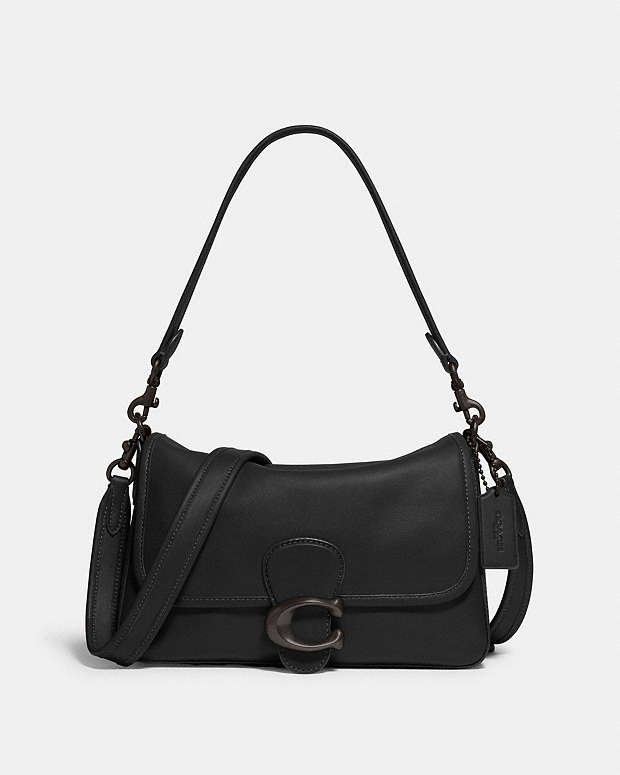 Soft Tabby Shoulder Bag Smooth Leather-Pewter-Black Smooth Leather-Pewter-Black
