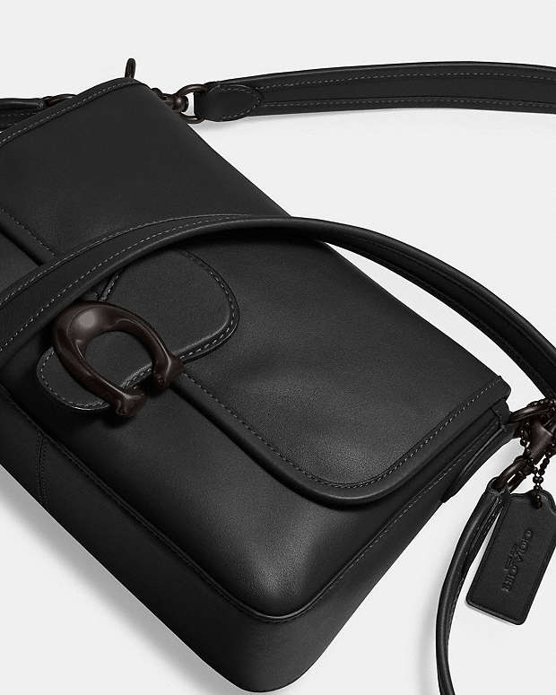 Soft Tabby Shoulder Bag Smooth Leather-Pewter-Black Smooth Leather-Pewter-Black