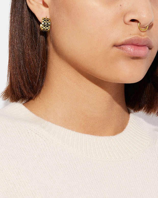 Signature Enamel Huggie Earrings Gold-Black Gold-Black