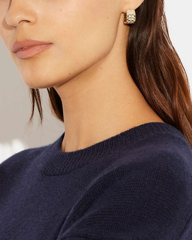 Signature Enamel Huggie Earrings Rose Gold-Chalk Rose Gold-Chalk
