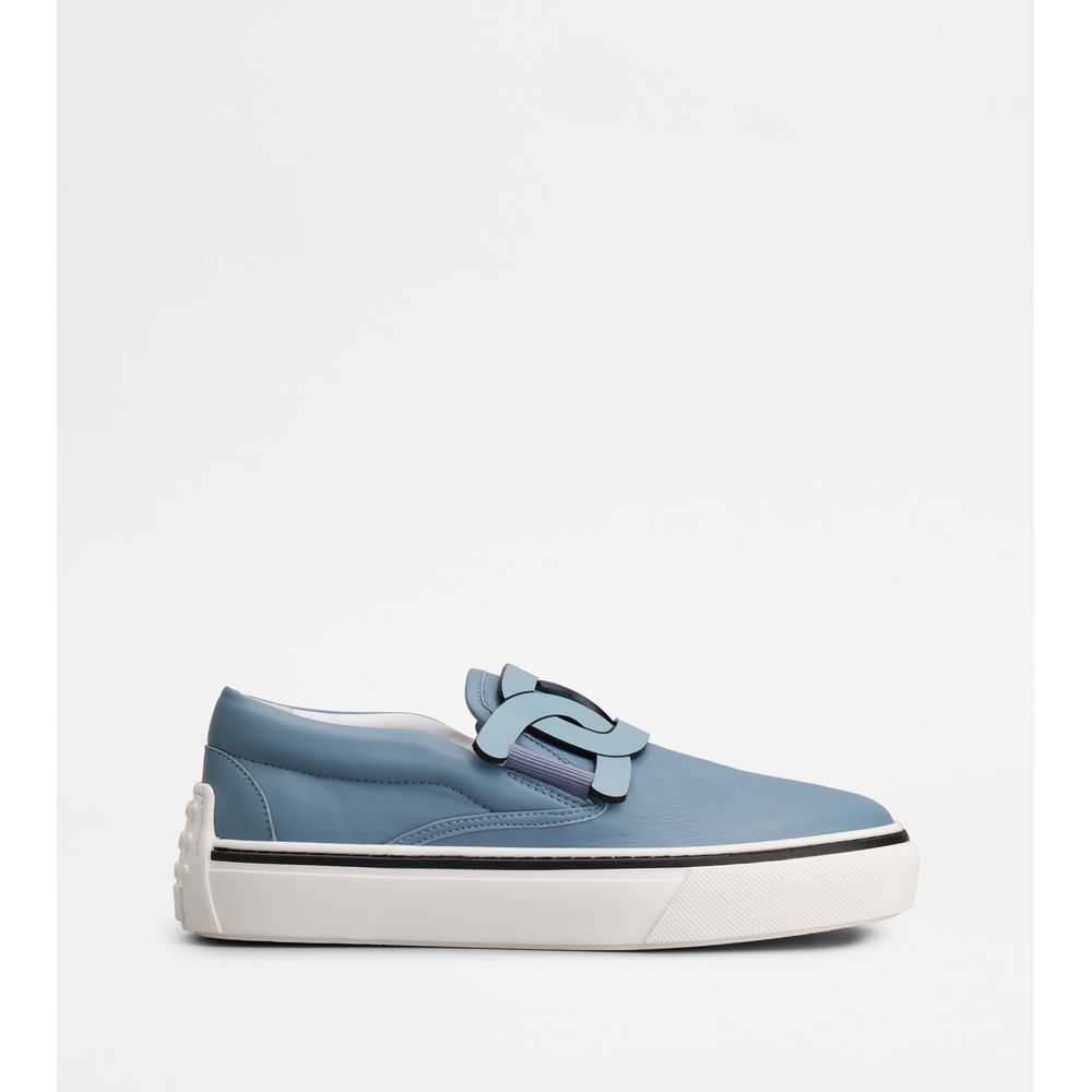 Tods Slip On Shoes In Leather Light Blue Womens
