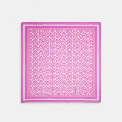 Coach Signature Print Silk Square Scarf Fuschia