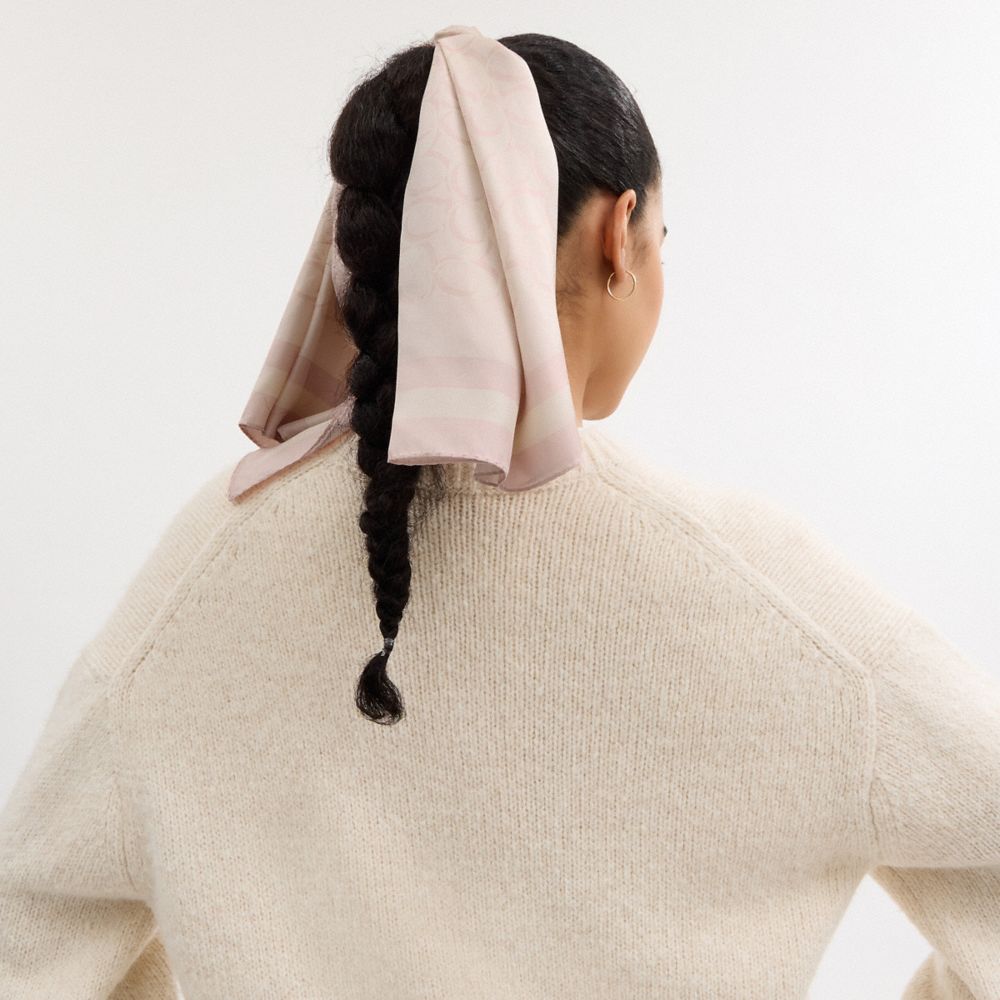 Coach Signature Print Silk Square Scarf Nude