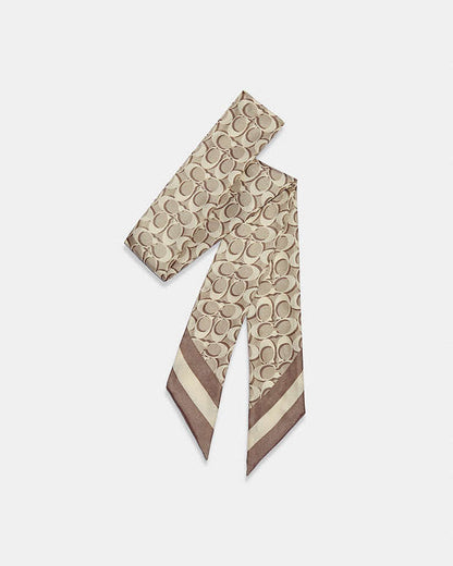 Signature Print Silk Skinny Scarf Bone Bone