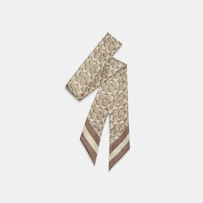 Coach Signature Print Silk Skinny Scarf Bone