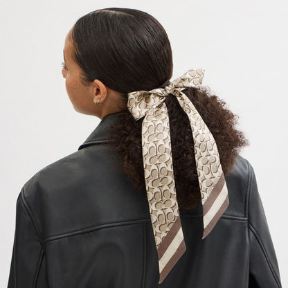 Coach Signature Print Silk Skinny Scarf Bone