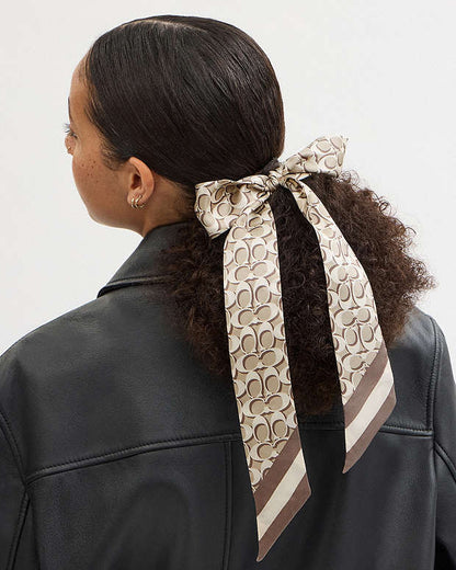 Signature Print Silk Skinny Scarf Bone Bone