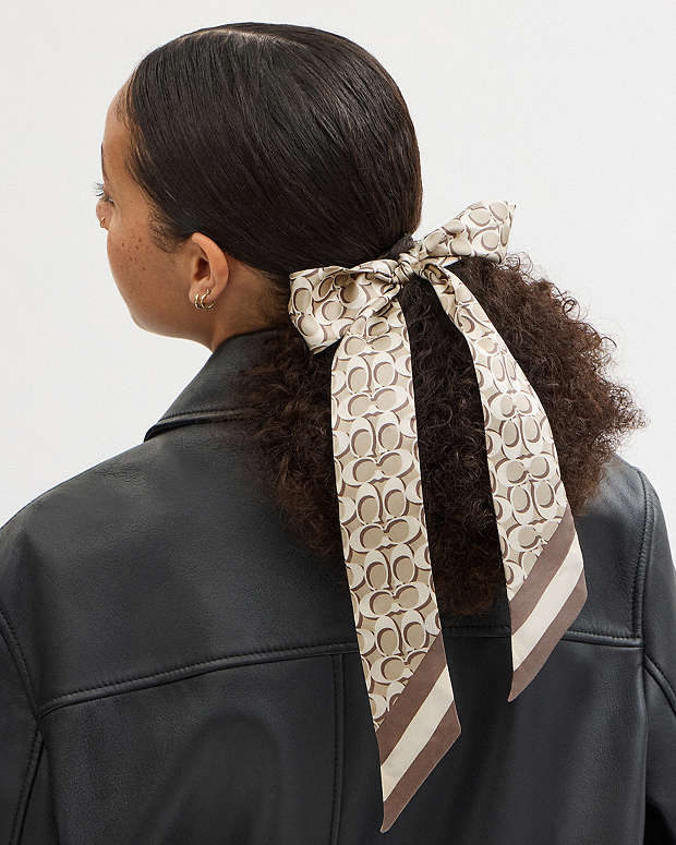 Signature Print Silk Skinny Scarf Bone Bone