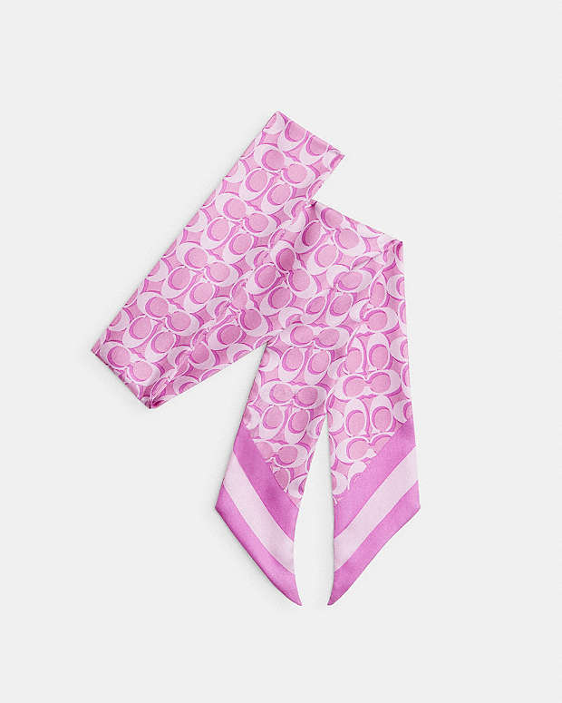 Signature Print Silk Skinny Scarf Fuschia Fuschia