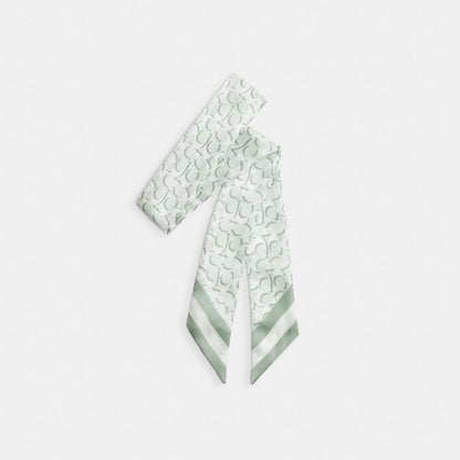 Coach Signature Print Silk Skinny Scarf Pistachio