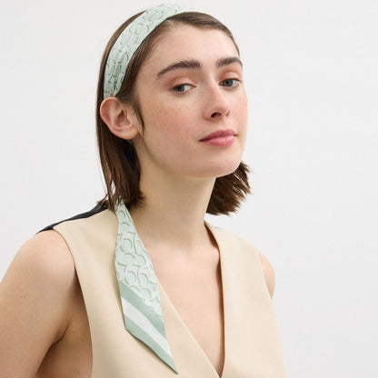 Coach Signature Print Silk Skinny Scarf Pistachio