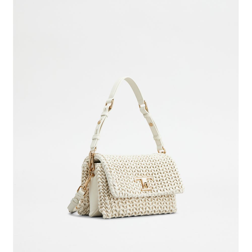 Tods T Timeless Flap Bag In Leather Mini Off White