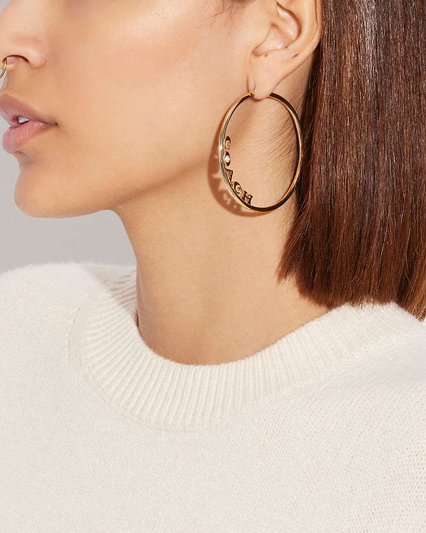 Coach Medium Hoop Earrings Gold Gold