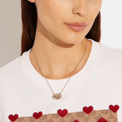 Coach Signature Enamel Necklace Rose Gold