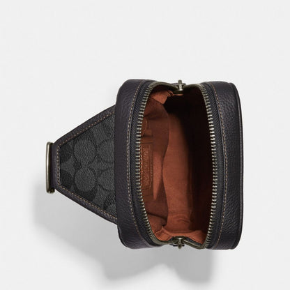 Coach Sullivan Pack In Blocked Signature Canvas Gunmetal Khaki Charcoal