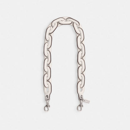 Coach Leather Covered Short Chain Strap Silver Chalk