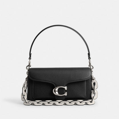Coach Leather Covered Short Chain Strap Silver Chalk