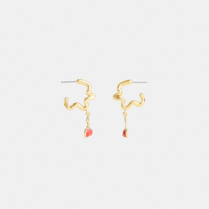 Coach Cherry Wavy Huggie Earrings Gold Red