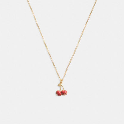 Coach Cherry Charm Pendant Necklace Gold Red