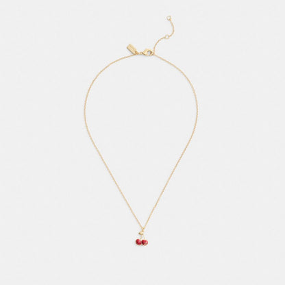 Coach Cherry Charm Pendant Necklace Gold Red