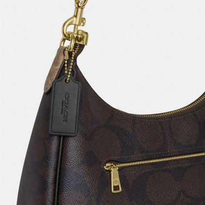 Coach Teri Hobo Bag In Blocked Signature Canvas Gold Walnut Tan