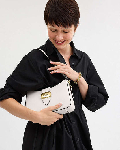Eliza Shoulder Bag With Zipper Closure Smooth Leather-Gold-Chalk Smooth Leather-Gold-Chalk