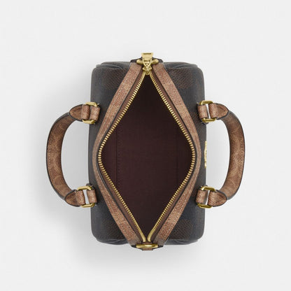 Coach Mini Rowan Crossbody Bag In Blocked Signature Canvas Gold Walnut Tan