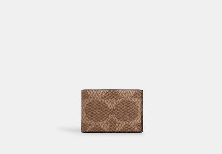 Compact Billfold Wallet In Blocked Signature Canvas Sand-Tan Sand-Tan