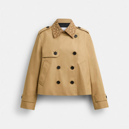 Coach Short Trench Coat With Signature Collar Khaki