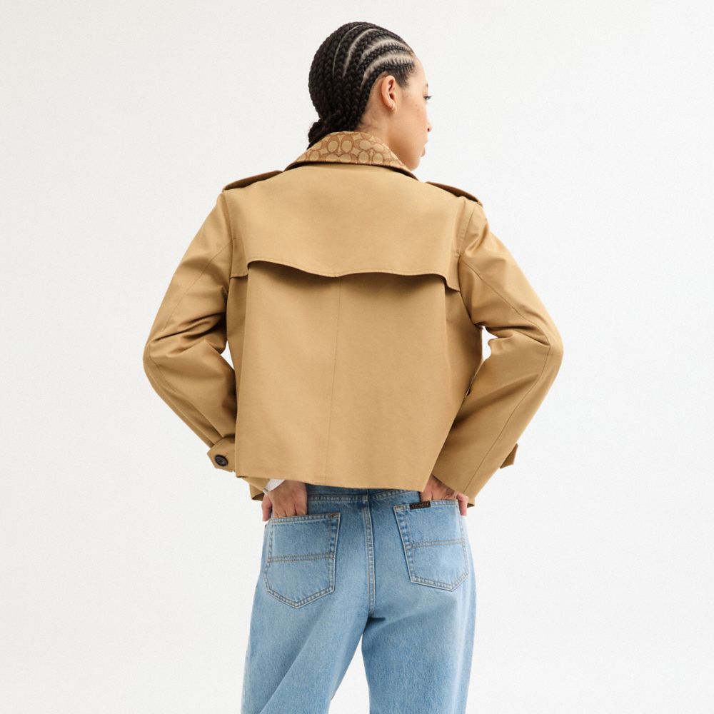 Coach Short Trench Coat With Signature Collar Khaki