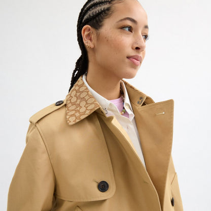 Coach Short Trench Coat With Signature Collar Khaki