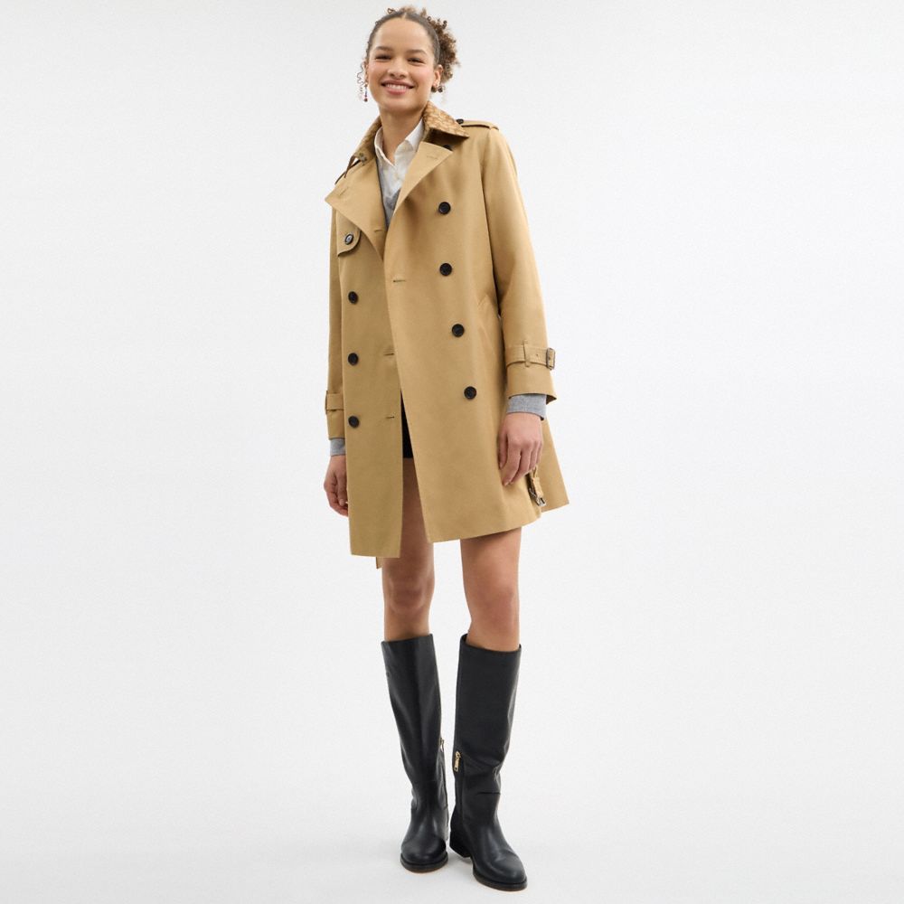 Coach Mid Trench Coat With Signature Collar Khaki