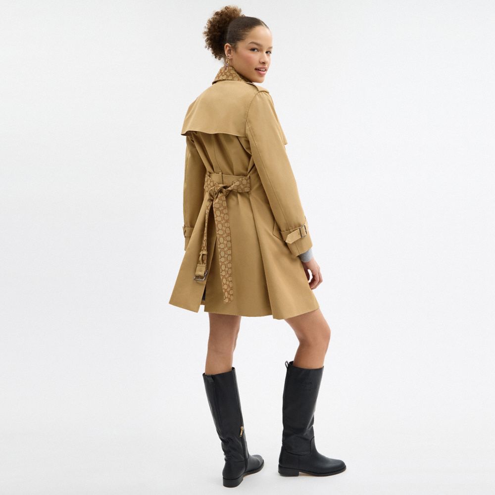 Coach Mid Trench Coat With Signature Collar Khaki